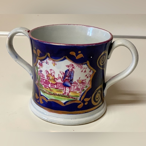 19th Century Antique Gaudy Welsh Chinoiserie Pattern Double Handled Luster Mug - Picture 9 of 16